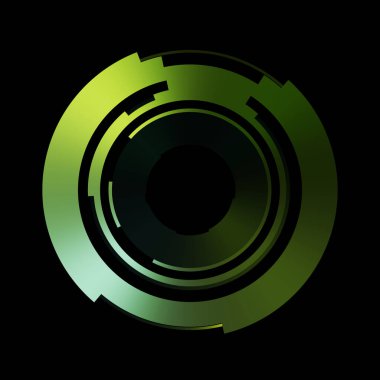 Gelecekçi hud arayüzü elementi. Soyut geometrik arkaplan. Dijital teknolojinin grafiksel çizimi siyah arkaplanda izole edildi..