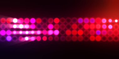 Parlak desenli duvar kağıdı. Sahne ışıkları olan renkli ışıkların ihtişamlı arkaplanı. Parlayan ışıklar siyah arka planda parti izleri. Sahne veya stadyum ışıklarının dijital illüstrasyonu. 