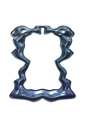 Üç boyutlu metalik illüstrasyon. Beyaz arka planda izole edilmiş fantezi çerçevesi. Davetiyeler, posterler, menü, hatıra defteri ve sunum için mükemmel. Metnin için şablon.