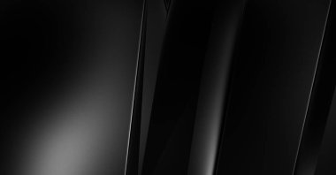 Geometrik katmanlı 3 boyutlu siyah arkaplan. Soyut koyu fütüristik duvar kağıdı. Zarif, parlak çizgili arka plan. Poster, broşür, sunum ve web sitesi için geometrik şablon tasarımı.