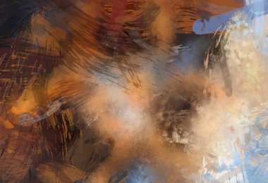 Soyut arkaplanda pürüzlü fırça darbeleri. Fırça boyası. Renkli boya darbeleri. Eşsiz duvar sanatı. Tuvaldeki modern sanat. Renkli çağdaş sanat eserleri.