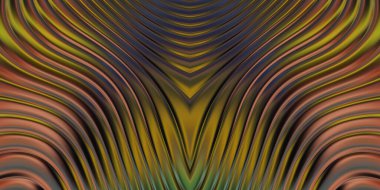 Renkli dalgalı yansıtıcı duvar kağıdının üç boyutlu çizimi. Duvar kağıdı, afiş, arkaplan, kart, kitap kapağı veya web sitesi için grafiksel illüstrasyon. Soyut parlak arkaplan.