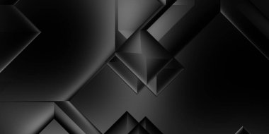 Siyah üç boyutlu geometrik arkaplan. Moda lüks minimalist tasarım. Geometrik şablon. Karanlık elementleri olan birinci sınıf soyut duvar kâğıdı. Poster, broşür, sunum, web sitesi için özel tasarım.
