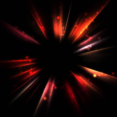 Işık huzmeleri ve parlayan parçacıkların kesiştiği güzel bir zemin. Canlı renkli ışıkların duvar kâğıdı. Parlak ışık görüntüsü.