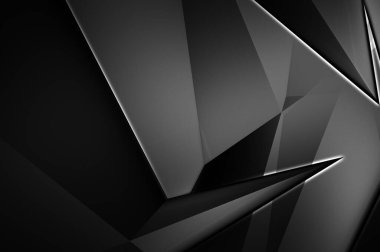 Lüks minimalist tasarım. Fütürist şablon. Karanlık elementleri olan birinci sınıf soyut duvar kâğıdı. Zarif bir zemin. Siyah üç boyutlu geometrik arkaplan. Poster, broşür, sunum için tasarım.