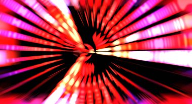 Siyah arkaplanda dönen ışık gösterisi. Lüks çizgiler. Parlak kıvrımlı duvar kağıdı. Uzay tüneli. Dönen ışık çemberi ya da maytap izi. Parlak konsept çizimi.