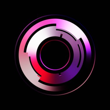 Gelecekçi hud arayüzü elementi. Soyut geometrik arkaplan. Dijital teknolojinin grafiksel çizimi siyah arkaplanda izole edildi..