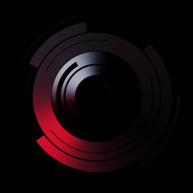 Gelecekçi hud arayüzü elementi. Soyut geometrik arkaplan. Dijital teknolojinin grafiksel çizimi siyah arkaplanda izole edildi..