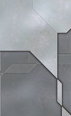 Katmanlı paneller. Fütürist soyut duvar kağıdı. Geometrik teknolojik yansıtıcı arka plan 3D metalik doku. Uzay gemisi desen yüzeyi.