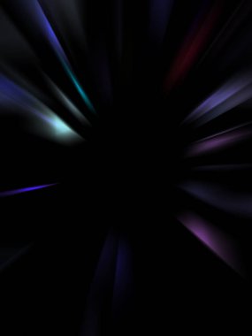 Siyah arkaplanda izole edilmiş dinamik ışık ışınları. Parlayan renkli ışık parçacıklarının grafiksel 2d çizimi.