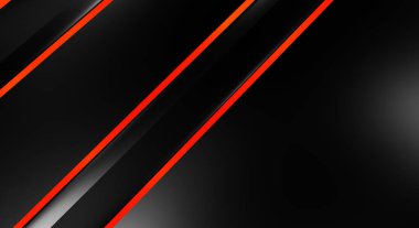 Metin için kopyalama alanı olan soyut siyah paneller. Üç boyutlu illüstrasyon. Renkli ışık özellikli koyu renk tasarım şablonu. Zarif geometrik parlak çizgili arka plan. Minimalist geometrik kapak grafiği.