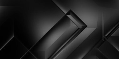 Siyah üç boyutlu geometrik arkaplan. Moda lüks minimalist tasarım. Geometrik şablon. Karanlık elementleri olan birinci sınıf soyut duvar kâğıdı. Poster, broşür, sunum, web sitesi için özel tasarım.