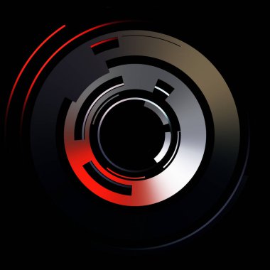 Gelecekçi hud arayüzü elementi. Soyut geometrik arkaplan. Dijital teknolojinin grafiksel çizimi siyah arkaplanda izole edildi..