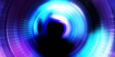 Parlayan neon ışıkları. Parlak sunum tasarım şablonu. Fotoğraf makinesi konsepti. Soyut arkaplan. Dönen ışık ışınları. Hareketli kavramsal duvar kağıdı. Grafik dijital illüstrasyon. 