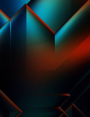 3 boyutlu illüstrasyon. Moda, basit geometrik renk gradyan arkaplan. Geometrik dinamik şekiller. Gölgeli teknoloji dijital şablonu ve gradyan arkaplanda ışıklar.  