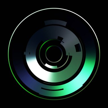 Gelecekçi hud arayüzü elementi. Soyut geometrik arkaplan. Dijital teknolojinin grafiksel çizimi siyah arkaplanda izole edildi..