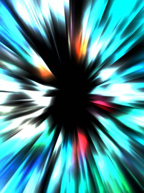 Siyah arkaplanda izole edilmiş dinamik ışık ışınları. Parlayan renkli ışık parçacıklarının grafiksel 2d çizimi.