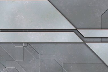 Katmanlı paneller. Fütürist soyut duvar kağıdı. Geometrik teknolojik yansıtıcı arka plan 3D metalik doku. Uzay gemisi desen yüzeyi.