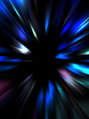 Siyah arkaplanda izole edilmiş dinamik ışık ışınları. Parlayan renkli ışık parçacıklarının grafiksel 2d çizimi.