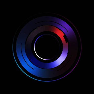 Gelecekçi hud arayüzü elementi. Soyut geometrik arkaplan. Dijital teknolojinin grafiksel çizimi siyah arkaplanda izole edildi..