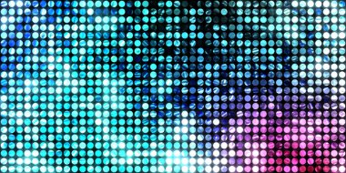 Parlayan ışıklar siyah arka planda parti izleri. Sahne veya stadyum ışıklarının dijital illüstrasyonu. Parlak desenli duvar kağıdı. Sahne ışıkları ile renkli ışıkların ihtişamlı arkaplanı.