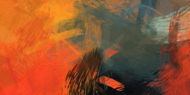 Soyut arkaplanda pürüzlü fırça darbeleri. Fırça boyası. Renkli boya darbeleri. Eşsiz duvar sanatı. Tuvaldeki modern sanat. Renkli çağdaş sanat eserleri.