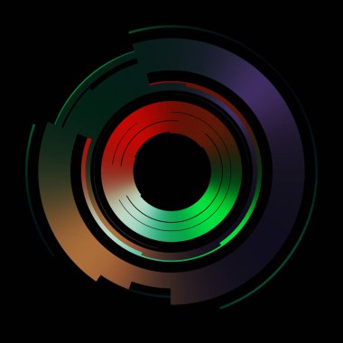 Gelecekçi hud arayüzü elementi. Soyut geometrik arkaplan. Dijital teknolojinin grafiksel çizimi siyah arkaplanda izole edildi..