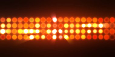 Parlak desenli duvar kağıdı. Sahne ışıkları olan renkli ışıkların ihtişamlı arkaplanı. Parlayan ışıklar siyah arka planda parti izleri. Sahne veya stadyum ışıklarının dijital illüstrasyonu. 