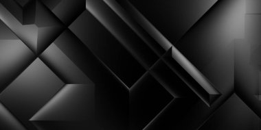 Siyah üç boyutlu geometrik arkaplan. Moda lüks minimalist tasarım. Geometrik şablon. Karanlık elementleri olan birinci sınıf soyut duvar kâğıdı. Poster, broşür, sunum, web sitesi için özel tasarım.