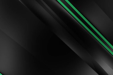 Metin için kopyalama alanı olan soyut siyah paneller. Üç boyutlu illüstrasyon. Renkli ışık özellikli koyu renk tasarım şablonu. Zarif geometrik parlak çizgili arka plan. Minimalist geometrik kapak grafiği.