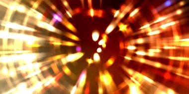 Parlayan ışıkları hareket ettirmenin havalı arka planı. Tasarımınız için canlı renkli bir portal şablonu. Işık ışınları ve hareket halindeki ışıldayan parçacıklar bir solucan deliği şekli oluşturuyor..