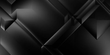 Siyah üç boyutlu geometrik arkaplan. Moda lüks minimalist tasarım. Geometrik şablon. Karanlık elementleri olan birinci sınıf soyut duvar kâğıdı. Poster, broşür, sunum, web sitesi için özel tasarım.
