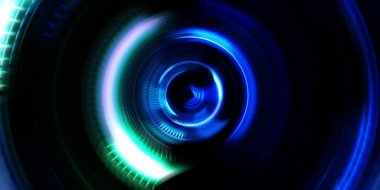 Fotoğraf makinesi konsepti. Soyut arkaplan. Dönen ışık ışınları. Hareketli kavramsal duvar kağıdı. Grafik dijital illüstrasyon. Parlayan neon ışıkları. Parlak sunum tasarım şablonu.