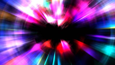 Muhteşem bir ışık gösterisi. Parlayan ışık ışınlarıyla renkli ve canlı parçacık patlaması. Çok renkli yıldız patlaması.