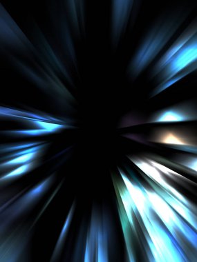 Siyah arkaplanda izole edilmiş dinamik ışık ışınları. Parlayan renkli ışık parçacıklarının grafiksel 2d çizimi.