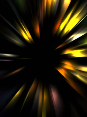 Siyah arkaplanda izole edilmiş dinamik ışık ışınları. Parlayan renkli ışık parçacıklarının grafiksel 2d çizimi.