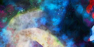 Kova desenli illüstrasyon. Çağdaş ve modern doku. Soyut renk boyama arka planı. Yaratıcı ve sanatsal duvar kağıdı. Fırçalanmış şekilleri ve lekeleri olan sanatsal duvar..