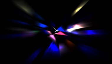 Parlayan ışıkları hareket ettirmenin havalı arka planı. Tasarımınız için canlı renkli bir portal şablonu. Işık ışınları ve hareket halindeki ışıldayan parçacıklar bir solucan deliği şekli oluşturuyor..