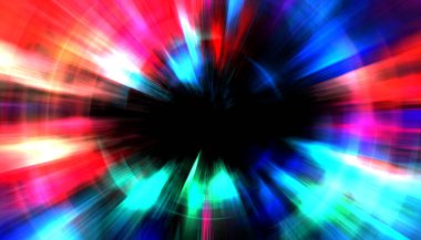 Muhteşem bir ışık gösterisi. Parlayan ışık ışınlarıyla renkli ve canlı parçacık patlaması. Çok renkli yıldız patlaması.