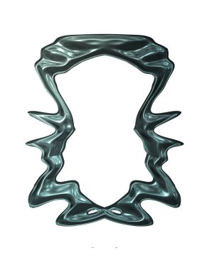 Üç boyutlu metalik illüstrasyon. Beyaz arka planda izole edilmiş fantezi çerçevesi. Davetiyeler, posterler, menü, hatıra defteri ve sunum için mükemmel. Metnin için şablon.