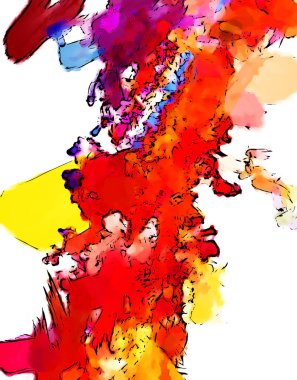 Mürekkep ve fosforlu kalemler yaratıcı çizimler. Beyaz arka planda boyama. El çizimi soyut renk dokuları. Poster, kart, davetiye, pankart, broşür, broşür için tasarım. Boyalı fırça darbeleri