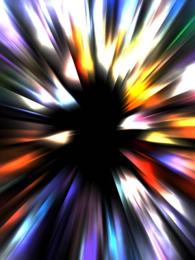 Siyah arkaplanda izole edilmiş dinamik ışık ışınları. Parlayan renkli ışık parçacıklarının grafiksel 2d çizimi.