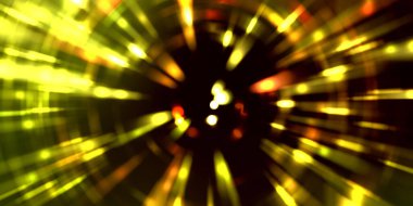 Parlayan ışıkları hareket ettirmenin havalı arka planı. Tasarımınız için canlı renkli bir portal şablonu. Işık ışınları ve hareket halindeki ışıldayan parçacıklar bir solucan deliği şekli oluşturuyor..