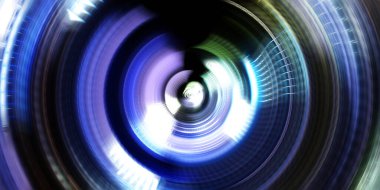 Fotoğraf makinesi konsepti. Soyut arkaplan. Dönen ışık ışınları. Hareketli kavramsal duvar kağıdı. Grafik dijital illüstrasyon. Parlayan neon ışıkları. Parlak sunum tasarım şablonu.