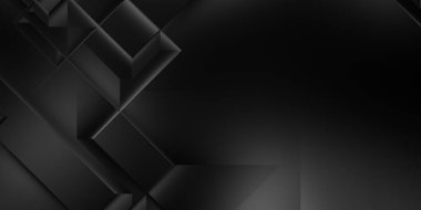 Siyah üç boyutlu geometrik arkaplan. Moda lüks minimalist tasarım. Geometrik şablon. Karanlık elementleri olan birinci sınıf soyut duvar kâğıdı. Poster, broşür, sunum, web sitesi için özel tasarım.