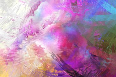 Soyut arkaplanda pürüzlü fırça darbeleri. Fırça boyası. Renkli boya darbeleri. Eşsiz duvar sanatı. Tuvaldeki modern sanat. Renkli çağdaş sanat eserleri.