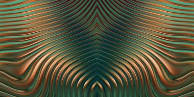 Renkli dalgalı yansıtıcı duvar kağıdının üç boyutlu çizimi. Duvar kağıdı, afiş, arkaplan, kart, kitap kapağı veya web sitesi için grafiksel illüstrasyon. Soyut parlak arkaplan.