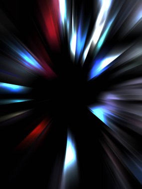 Siyah arkaplanda izole edilmiş dinamik ışık ışınları. Parlayan renkli ışık parçacıklarının grafiksel 2d çizimi.