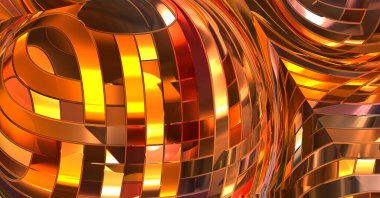 Metalik panel dokusunun 3 boyutlu çizimi. Renkli, parlak, soyut duvar kağıdı. Geometrik teknolojik parlak yansıtıcı arka plan. Yaratıcı parlak kavramsal arkaplan.