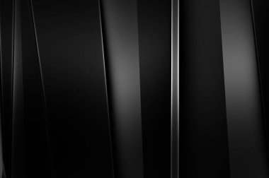 Geometrik katmanlı 3 boyutlu siyah arkaplan. Soyut koyu fütüristik duvar kağıdı. Zarif, parlak çizgili arka plan. Poster, broşür, sunum ve web sitesi için geometrik şablon tasarımı.